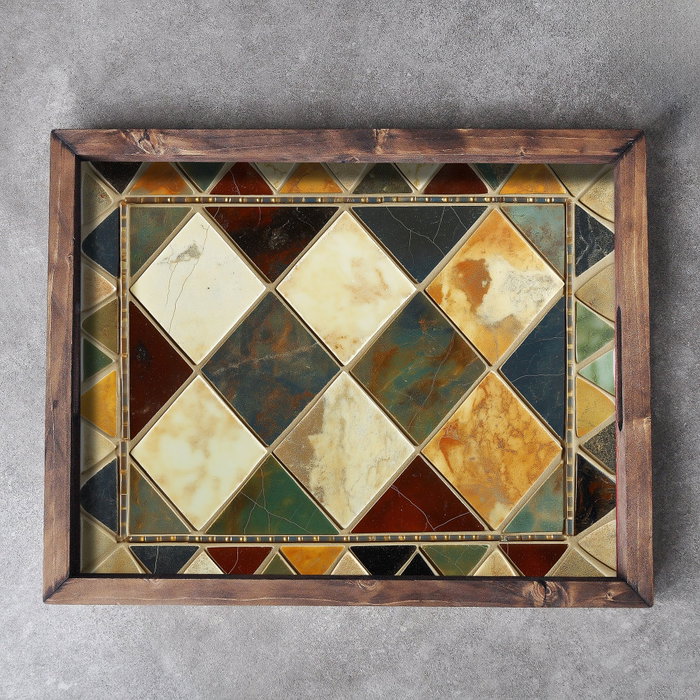 Aberto Design REF034 Bandeja de Madera Maciza para Decoración del Hogar, Elegante y Funcional, 48x38x4 cm